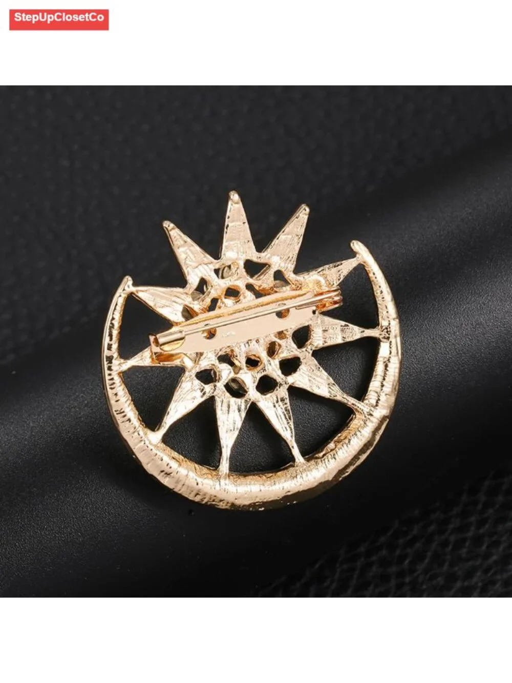 Crystal Sun Crescent Moon Brooch Pin Shiny Lapel Badge for Bag Hat Jacket
